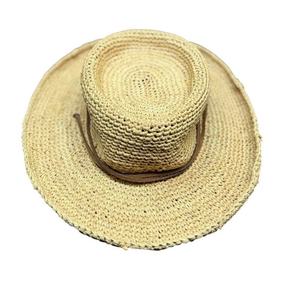 Scala Collezione Crochet Raffia Hat With Leather Trim Summer Sun Boho Beach - Picture 3 of 7